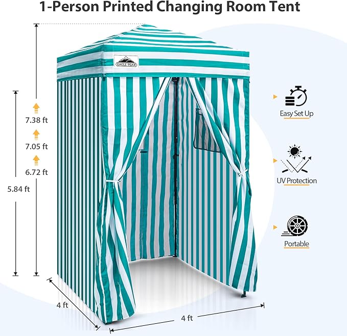 EAGLE PEAK Flex Ultra Compact 4x4 Pop-up Canopy, Sun Shelter, Changing Room, Portable Privacy Canopy Cabana for Pool, Fashion Photoshoots, or Camping, White/Light Blue