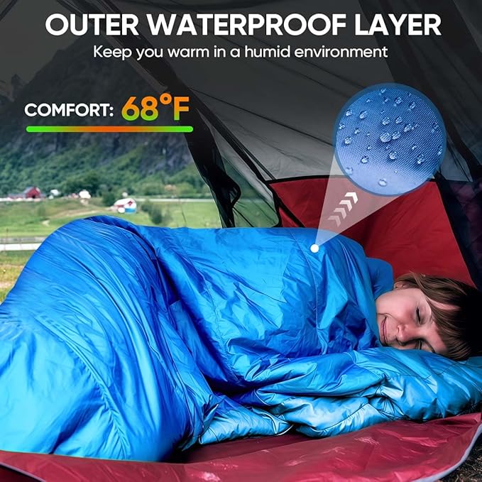 OBTANIM Sleeping Bags Portable Waterproof Camping Sleeping Bag for Adults Kids 4 Seasons Cold Weather or Warm Backpacking Hiking Mountaineering Indoor Outdoor Use