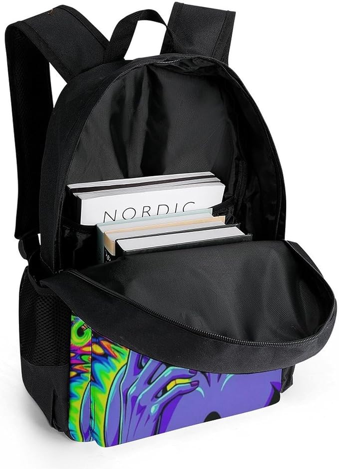 Rucksacks Polyester Anti-Theft Multipurpose Trippy Alien Art Carry On Bag Large Capacity Gym Outdoor Hiking Backpack With Smooth Zippers