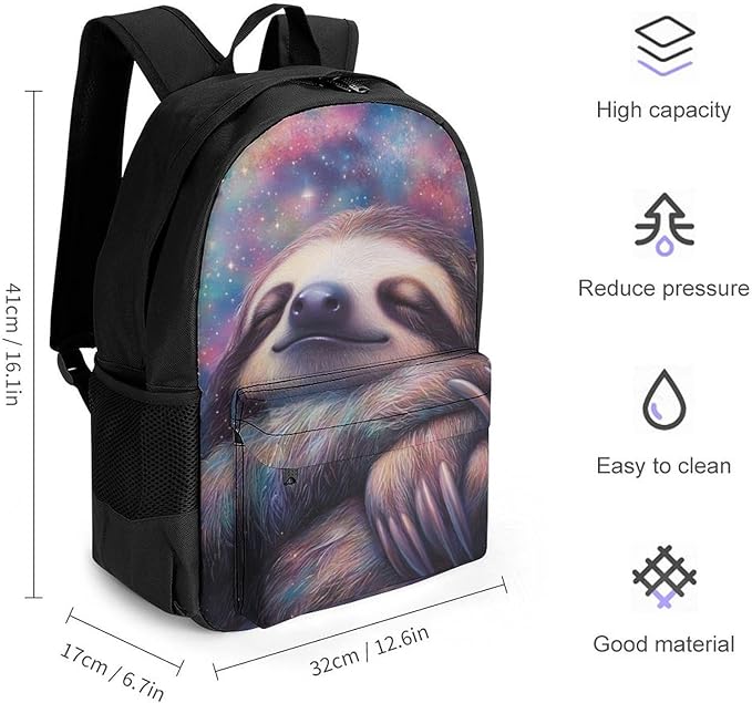 Lightweight Daypack Backpack for Trekking Work Running, Big Capacity Multipurpose Anti-Theft Bookbag, Blue Nebula Sloth Business Computer Bag