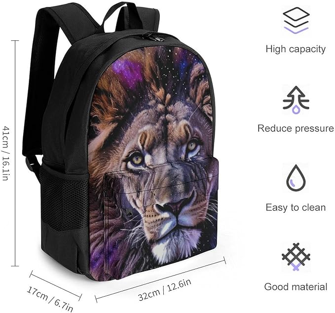 Polyester Daypack Backpack for Trekking Picnic Walking Cycling, Large Capacity Anti-Theft Multipurpose Shoulder Bag, Lion Starry Night Moon Scenery Casual Daypack