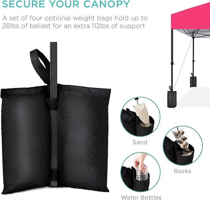 Best Choice Products 8x8ft Pop Up Canopy Tent, Outdoor Shade, 1 Person 1 Minute Set Up, Carry Case, 4 Weight Bags - Hot Pink