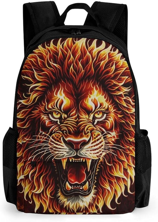 Lightweight Rucksacks for Camping Picnic Walking Cycling, Large Capacity Multipurpose Anti-Theft Carry On Bag, Fierce Wild Animal Angry Fire Travel Hiking Camping Rucksack