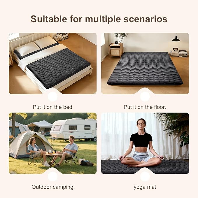 Premium Foam 3.2" Thick Japanese Futon Floor Mattress - Twin Size 39"x80" 100% High-Density Foam,Comfortable Sleeping Pad,Tatami Mat for Dorm,Bedroom or Guest Room，Boys Girls Dormitory Pads(Black)