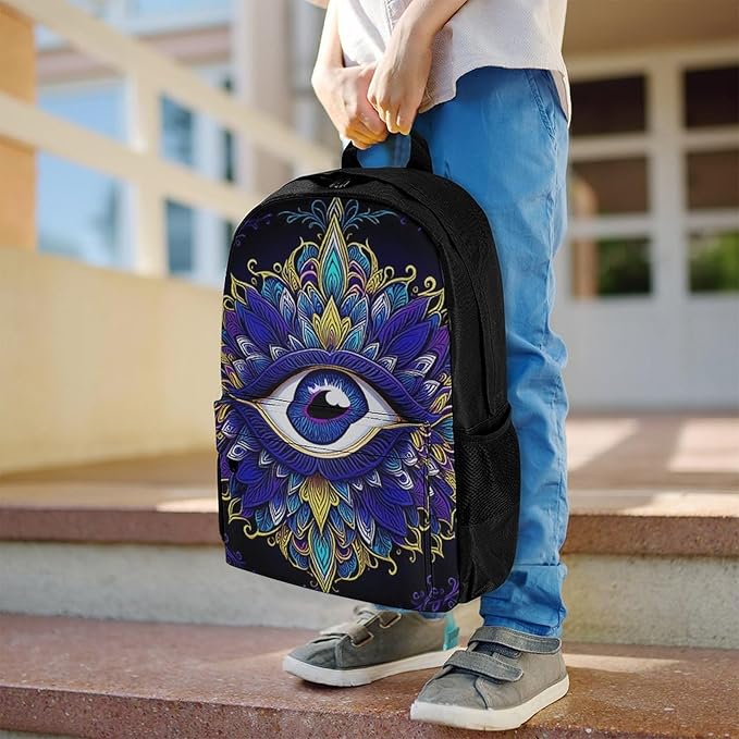 Supdreamc Men Women Polyester Abstract Symbol Of All Seeing Eye Boho Indian Ethnic Style Daypack Big Capacity Shoulder Bag With Smooth Zippers for Hiking Work Walking Cycling