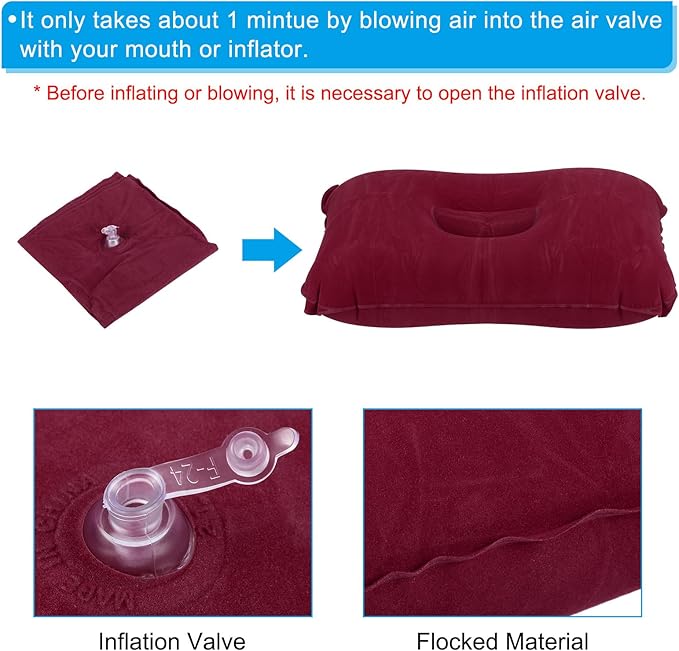 PATIKIL Inflatable Pillow, 4 Pack Ultralight Camping Travel Pillow Desk Rest Neck Support for Hiking Backpacking Office, Wine Red