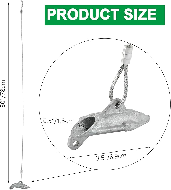 (12 Pack) Drive-In Ground Earth Anchors with Rod, 30inch Cable Earth Anchor Heavy Duty for High Winds, Easy Hook Anchor for Fixing Shed, Carports, Tent, Swing Set, Greenhouse, Gazebo.