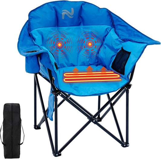 ABORON Oversized Heated Camping Chair, Portable Folding Recliner Chair with 3 Heat Settings & Massage Fuction, Fully Padded Heavy Duty Lawn Chair Supports Up to 400lbs, Ideal for Outdoor Relaxation