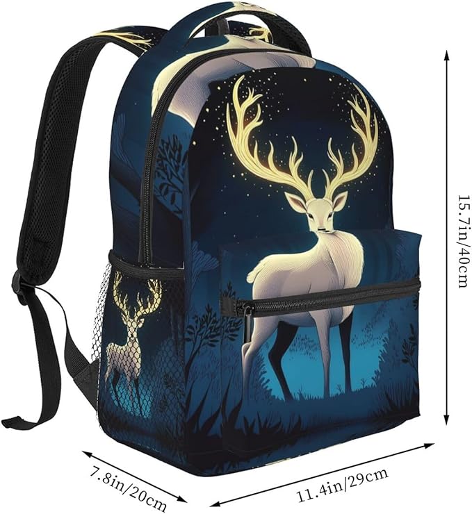 Rucksack Anti-Theft Multipurpose Large Capacity Carry On Bag, Mysterious Gold Elk Art Travel Hiking Bag Day Pack With Side Pockets