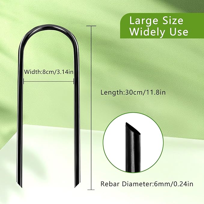 8Pcs Trampolines Wind Stakes, 12 Inch Landscape Staples, Heavy Duty Trampoline Anchors, U-Shaped Garden Stakes, Ground Stake with T Hook for Soccer Goals Trampoline Camping Tents (Black)