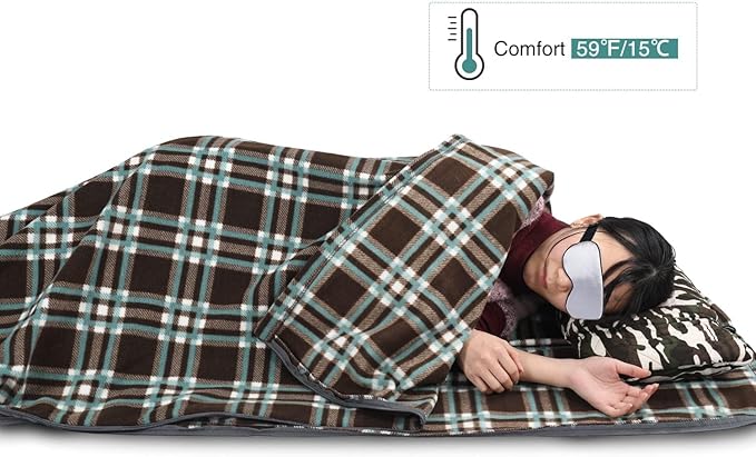 REDCAMP 73" Long Full Sized Fleece Sleeping Bag Liner Thicker for Adult Warm or Cold Weather, Zipper Camping Blanket for Outdoor Indoor Used with Sack, Brown