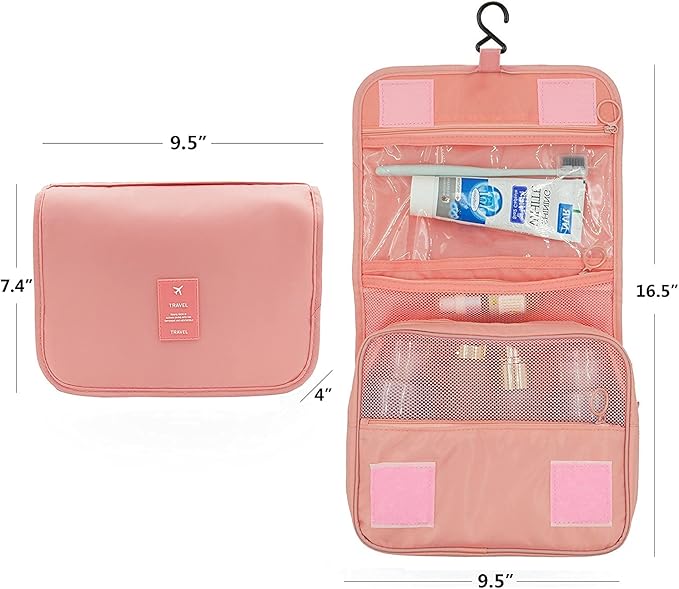 Trawila Travel Hanging Toiletry Bag Cosmetic Bag Makeup Organizers for Men & Women with Sturdy Hook (Pink)