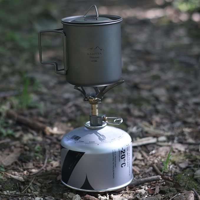 SANTTA Titanium Cup | 14 OZ Leightweight Camping Mug with Foldable Handle and Lid 420mL