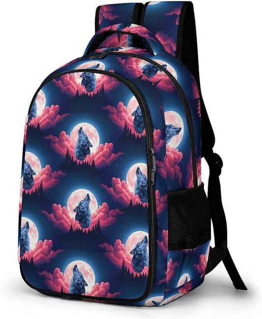 Laptop Backpack Wolf Howling Sky Moon, Work Backpack with Breathable Shoulder Straps for Office Commute