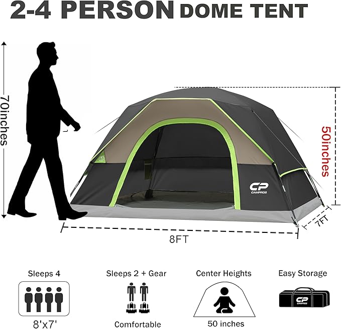 Tents for Camping 4 Person Tent Waterproof Windproof Double Layer Camping Tent, Easy Setup Dome Tent with Large Mesh Windows & Wider Door for Outdoor Camping & Hiking