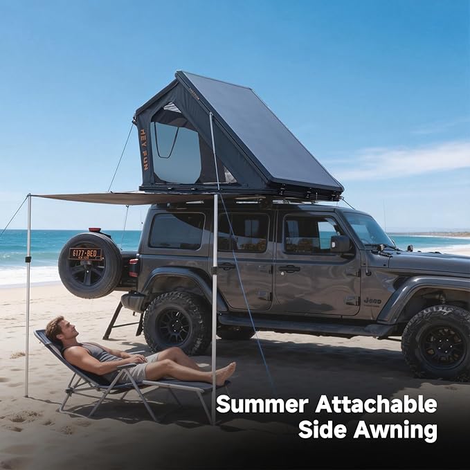 Voyager Pro Rooftop Tent Hard Shell with Skyview Window, USB Outlet, Summer Side Awning&LED Light Strip for 4 Season Camping, Aluminum Pop Up 2-3 Person Roof Top Tent for Truck Jeep SUV Van Trailer