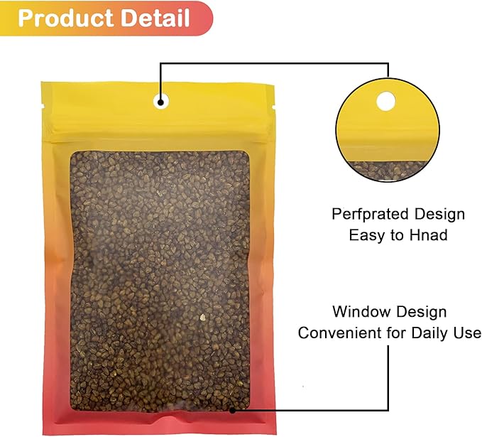 100 Pcs Resealable Mylar Bags, Gradient Color Food Storage Bags, Zip Bag Foil Bags Packaging Pouch for Food Storage, Sample, Small Business (Yellow Orange, 5.9 X 8.6 Inch)