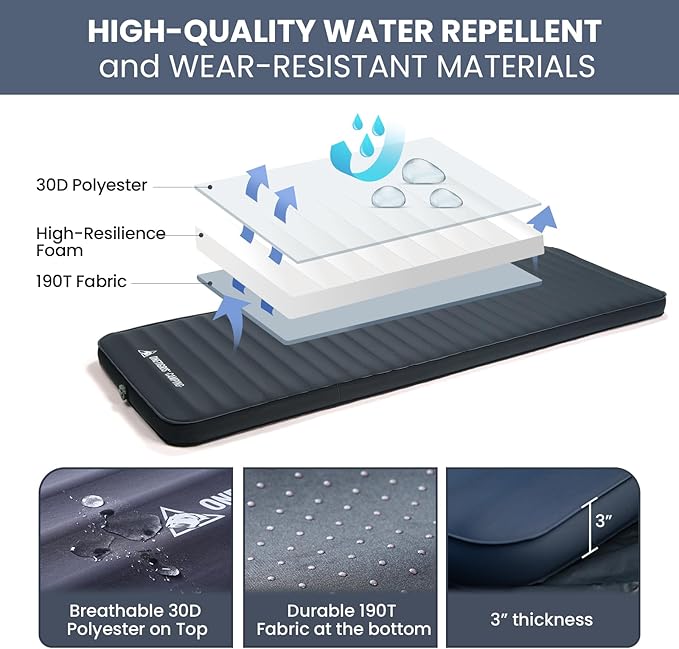 ONETIGRIS Dreamstar Single Air Mattress, Self-Inflating Sleeping Pad Foam for Camping, Backpacking, Car Trips, Travels, Air Bed with Patch-up Kit