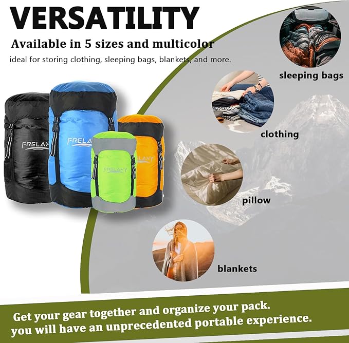 Frelaxy Compression Sack, 40% More Storage! 11L/18L/30L/45L/52L Compression Stuff Sack, Water-Resistant & Ultralight Sleeping Bag Stuff Sack - Space Saving Gear for Camping, Hiking