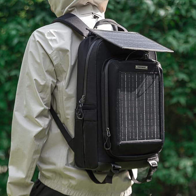 ROCKBROS Solar Backpack for Outdoor Emergency Charging Multi-compartment Large Capacity for Hiking Camping Traveling Cycling Duffel Bag