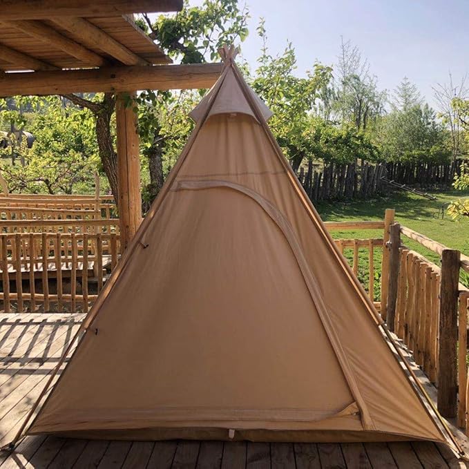 Free Space Outdoor 100% Cotton Canvas Waterproof Pyramid-Shaped Camping Tent (Beige, 2.15meters)