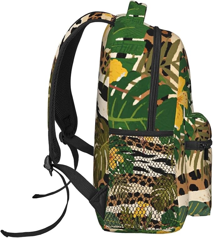 Daypack Anti-Theft Multipurpose Large Capacity Shoulder Bag, Cheetah Leopard Print Floral Gray Travel Hiking Camping Rucksack With Smooth Zippers