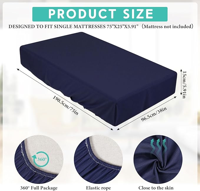 Breling Fitted Sheet (Sheet Only) Compatible with Milliard Trifold Mattress Folding Mattress Fitted Microfiber Bedclothes for Camp Bunk Rvs Bed(Navy Blue,2 Pcs,Twin,6'')