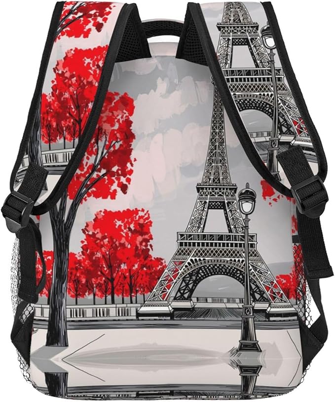 Rucksack Multipurpose Anti-Theft Big Capacity Shoulder Bag, Paris European City Landscape France Eiffel Tower Oil Art Travel Hiking Camping Rucksack With Side Pockets