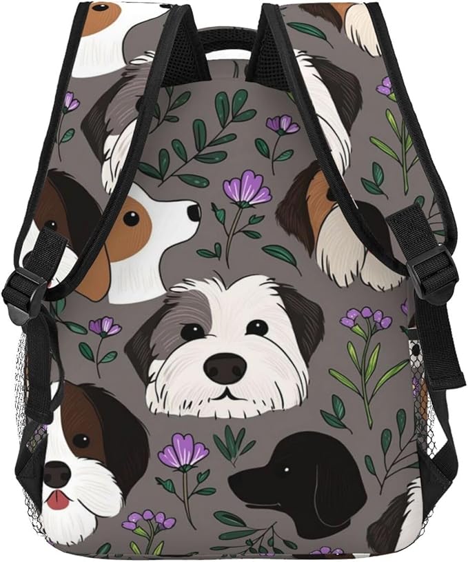 Daypack Lightweight Multipurpose Anti-Theft Boxer Dogs And Flower Shoulder Bag Large Capacity Laptop Book Bag Rucksack With Adjustable Shoulder Straps