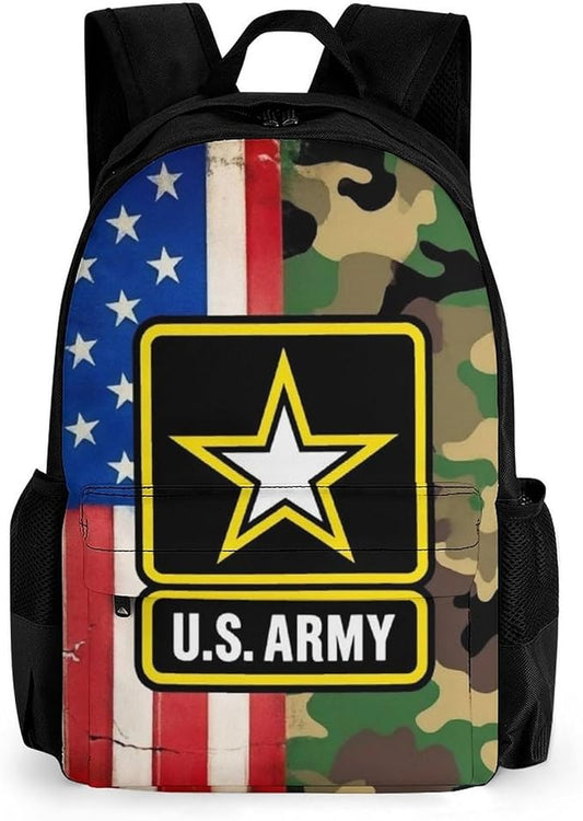 Supdreamc Polyester Daypack Bookbag for Gym Business Bicycle, Large Capacity Multipurpose Anti-Theft Carry On Bag, American Flag Army Green Camo Usa Retro Camouflage Travel Hiking Daypack