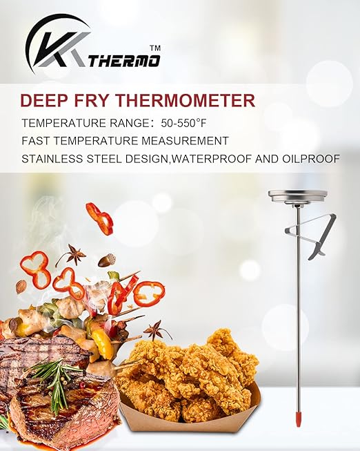 KT THERMO Candy/Deep Fry Thermometer with Instant Read,Oil Thermometer,8" Stainless Steel Stem Meat Cooking Thermometer,Best for Turkey,BBQ,Grill