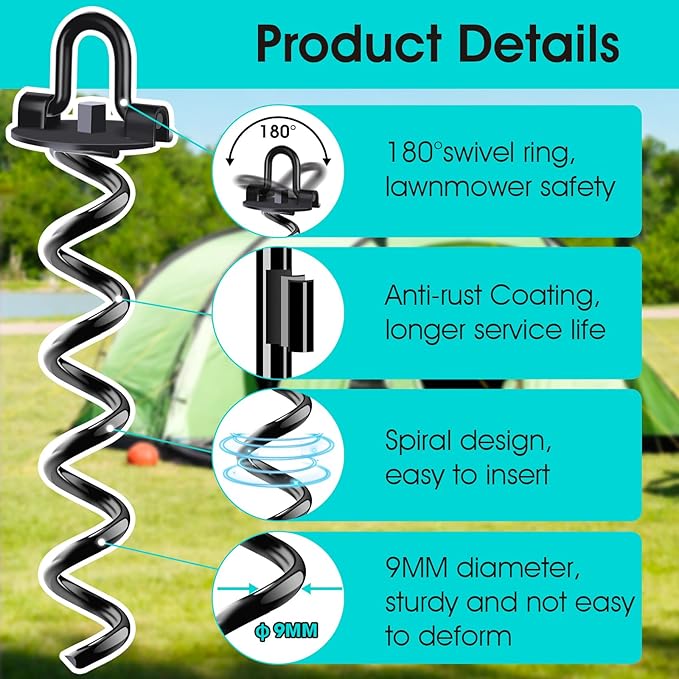 Ground Anchors Heavy Duty Spiral Screw in Trampoline Stakes, Swing Set Anchors Earth Anchor for Trampoline, Tents, Canopies, Swing Sets, Dog tie Out(8 Pack)