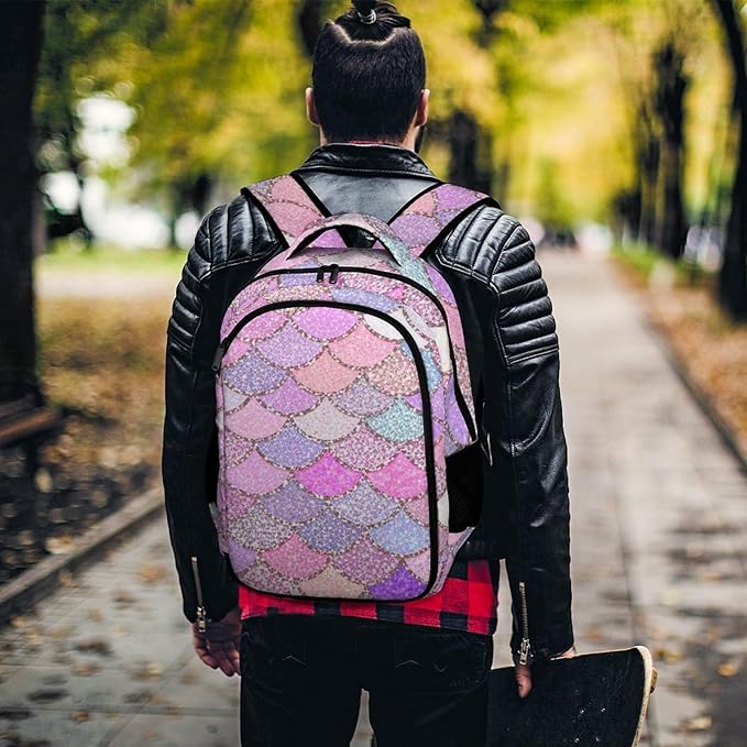 Business Travel Laptop Backpack Pink Mermaid Fish Scales, Anti Theft Water Resistant Computer Bag with Compartment for Men Women