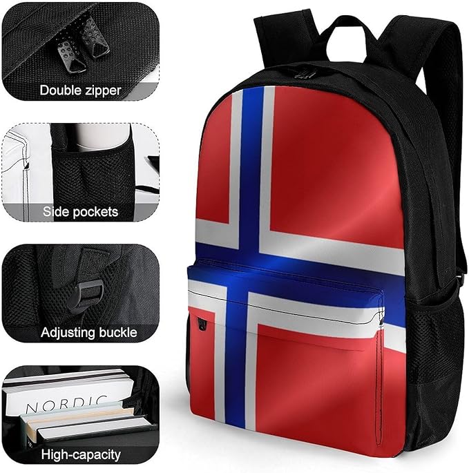 Lightweight Rucksacks for Climbing Outdoors Walking Cycling, Large Capacity Anti-Theft Multipurpose Carry On Bag, Flag Of Norway Camping Outdoor Backpack