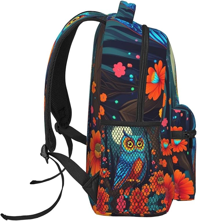 Lightweight Rucksacks for Climbing Outdoors Walking Cycling, Large Capacity Anti-Theft Multipurpose Carry On Bag, Trippy Owl Red Floral Moon Art Camping Outdoor Backpack