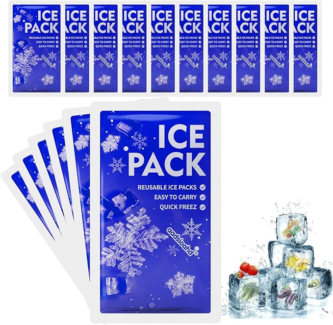 Dry Ice Packs for Shipping,Ice Packs for Lunch Boxes & Coolers,4.3x7.3in Long-Lasting Water Absorption Cold Packs,Food & Drinks Cooler Packs for Insulated Bags, Picnic, Travel,Camping