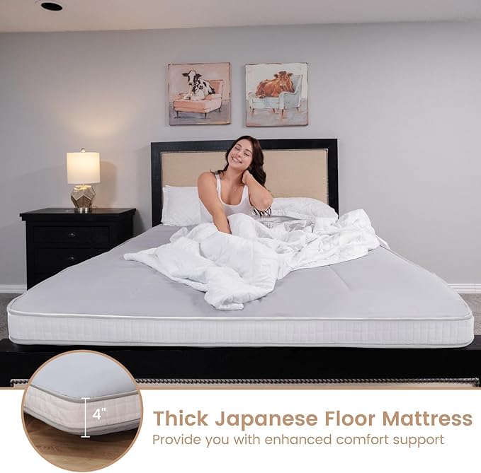 DoCred Twin Size Japanese Futon Floor Mattress, Extra Thick Futon Mattress, Foldable Japanese Floor Mattress for Adults, Breathable Memory Foam Sleeping Pad, Roll Up Mattress Tatami Mat for Guest Room