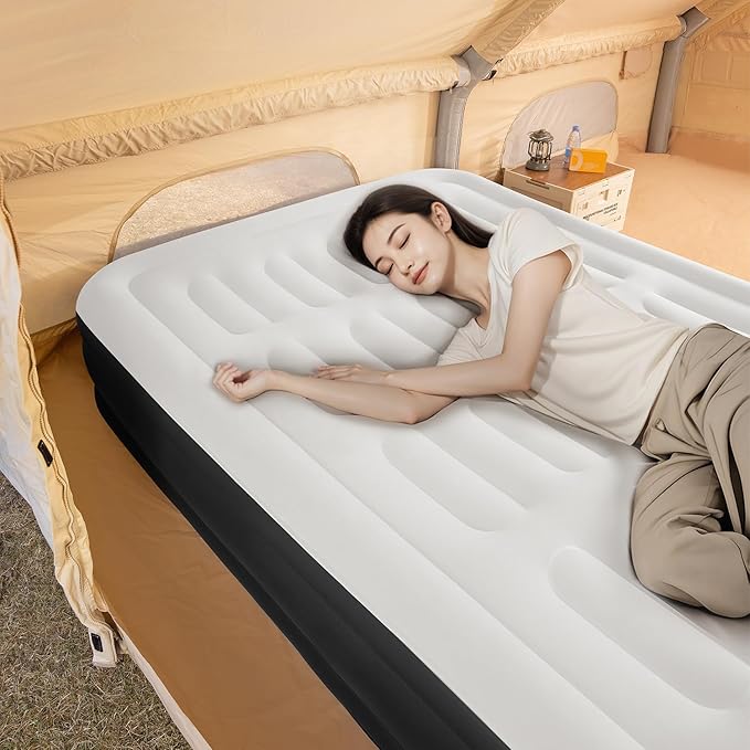 BEBAS Queen Size Air Mattress with Built in Pump Fast Electric Inflation/Deflation Mattress Blow up Bed Inflatable for Home,Guests,Office,Camping Airbed 16 Inch Tall,600lbs Max,Black