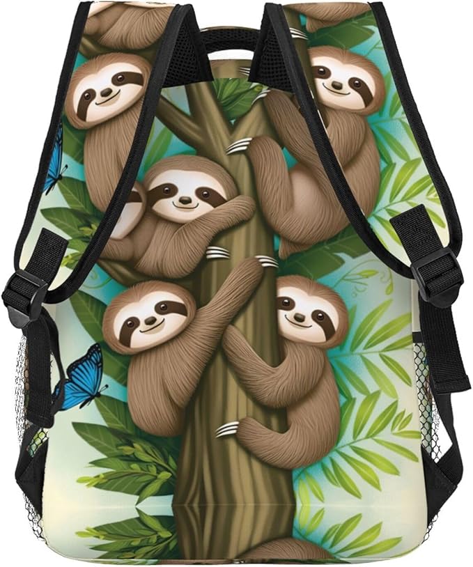 Rucksack Anti-Theft Multipurpose Large Capacity Carry On Bag, The Happy Time Of The Sloth Family Art Travel Hiking Bag Day Pack With Side Pockets