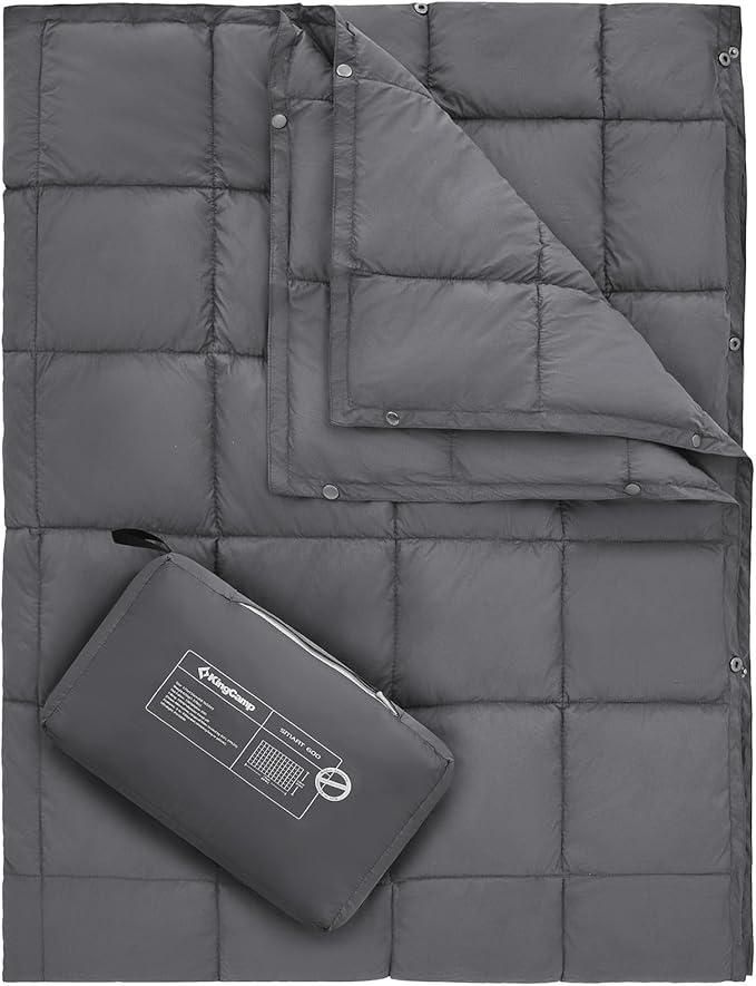 KingCamp Ultralight Camping Blanket, Packable Down Alternative Puffy Wearable Blankets Weatherproof Warm Package Quilt with Snap Buttons for Outdoor Hiking Travel Picnic Stadium (69" x 53", Charcoal)