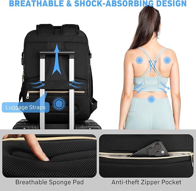 MOMUVO Large Travel Backpack Sets for Women,Carry On Backpack Flight Approved,Laptop Backpack Luggage Backpack with USB Charging Port,18.4 Inch