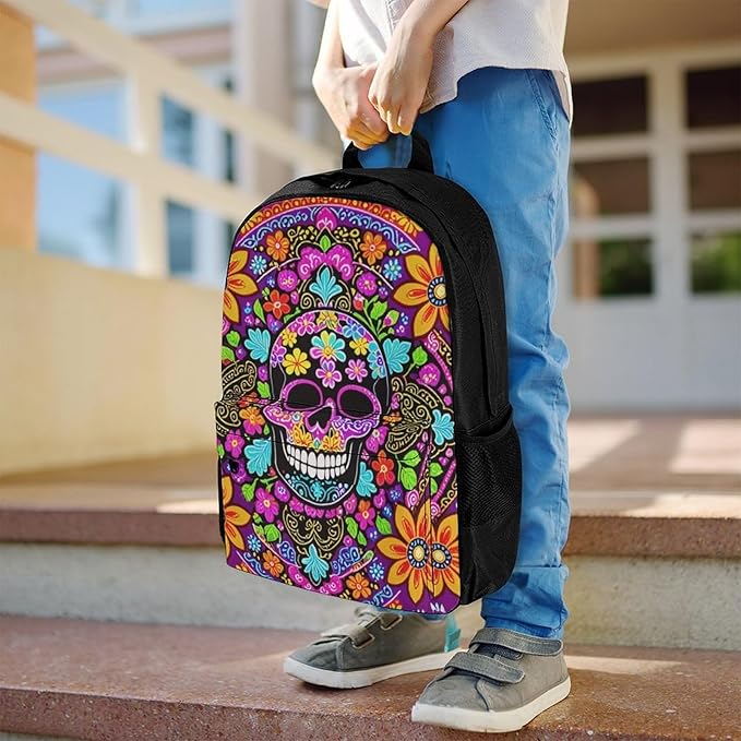 Supdreamc Backpack Polyester Multipurpose Anti-Theft Dead Sugar Skull Flowers Shoulder Bag Big Capacity Gym Outdoor Hiking Backpack With Padded Straps