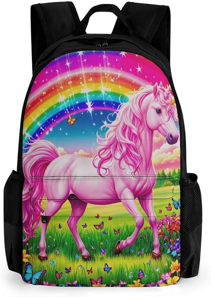 Supdreamc Daypack Backpack Polyester Multipurpose Anti-Theft Rainbow Unicorns And Butterflies Shoulder Bag Big Capacity Gym Outdoor Hiking Backpack With Smooth Zippers