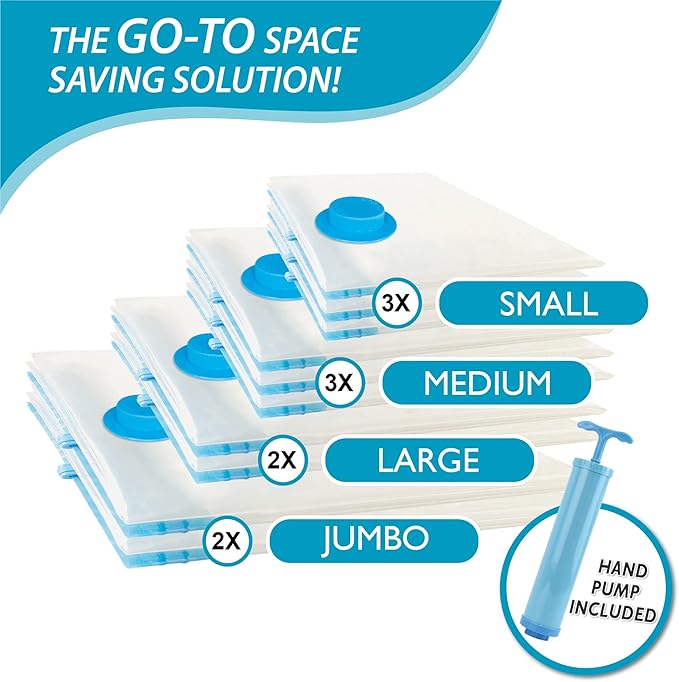 Cozy Essential Vacuum Storage Bags, Compression Space Saver Bags for Clothes, Comforters, Blankets, Pillow, Bedding, Sealer Clothing Storage,10 Combo