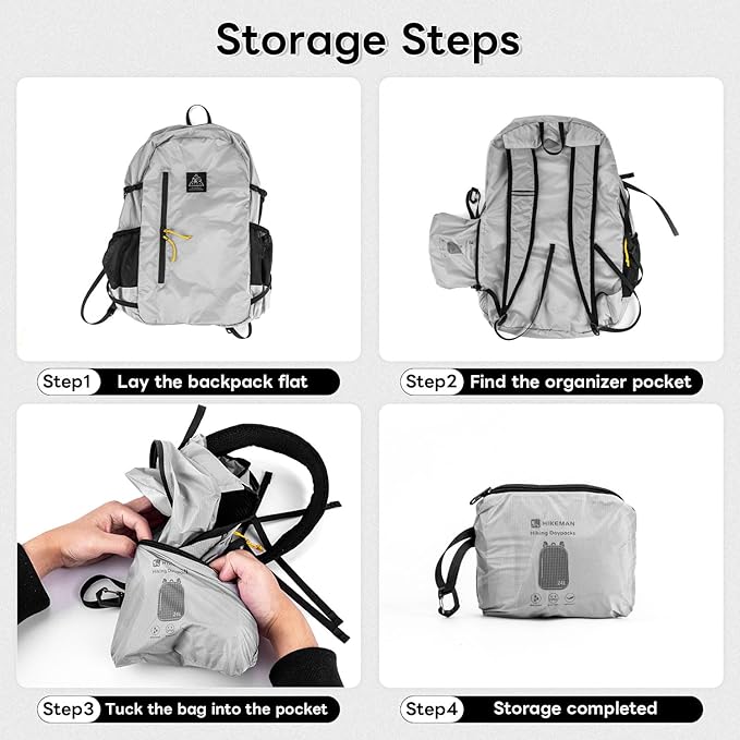 24L Lightweight Packable Backpack waterproof Foldable Hiking Backpacks Small Folding Day pack for Travel day bag for Man Woman Daypack for day trips camping backpacking trips (Yellow)