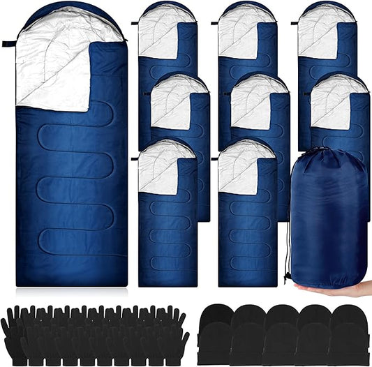 Tranqun 30 Pcs Cotton Liner Camping Sleeping Bags for Adult with Winter Beanies Gloves Sleeping Bag Waterproof Warm Lightweight for Backpacking Camping Indoor Outdoor Homeless