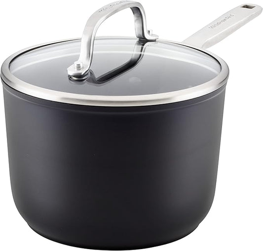 KitchenAid 80192 Hard Anodized Induction Nonstick Saucepan with Lid, 2 Quart -Matte Black