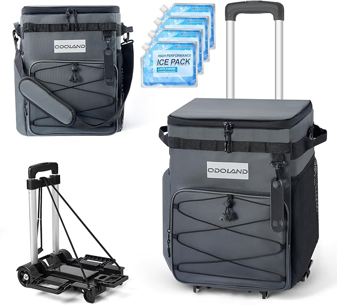 Odoland 48/72 Cans Soft Cooler with Wheels and Handle Collapsible Ice Chest Rolling Coolers on Wheels for Beach Camping Travel and Picnic
