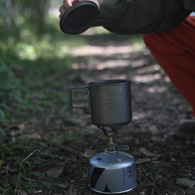 SANTTA Camp Cup MUG with Lid & Pouch, 18.6 oz Ultra Light Titanium Cup with Foldable Handle Camping Mug 550mL