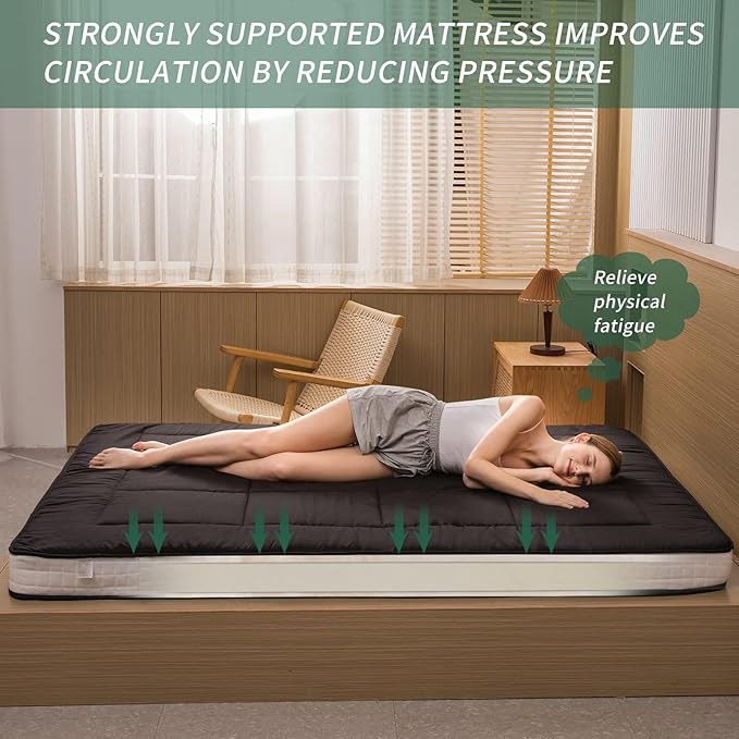 MAXYOYO Cot Mattress Floor Futon Mattress, Narrow Twin Futon Single Bed for Adults, Foldable Roll Up Bed for Kids, Black